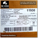 Lamb LEG BONELESS frozen whole cuts +/- 3 kg/pc (price/kg) brand Australia MIDFIELD